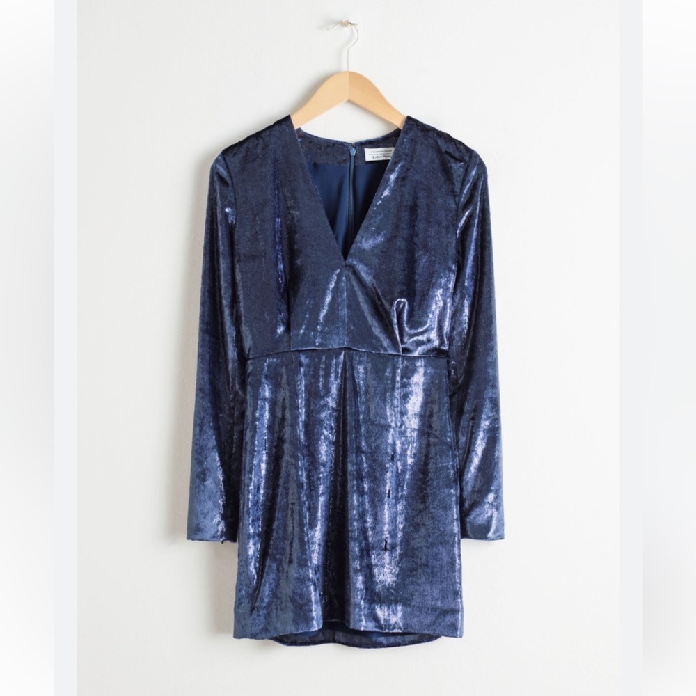 NWT & Other Stories Velvet Shine Mini Blue Special Occasion Mini Dress